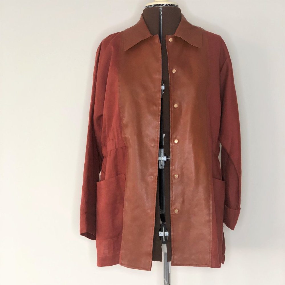 Zara Oversized Paprika Linen Jacket with Leather Trim